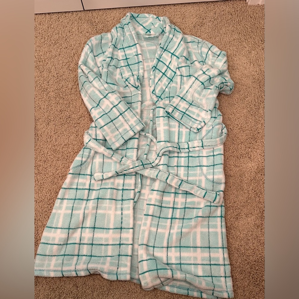 Bath Robe Green and White Plaid Size S/M